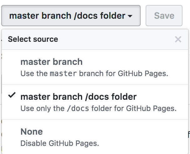 Habilitar GitHub Pages en master o en /docs en la pestaña Settings