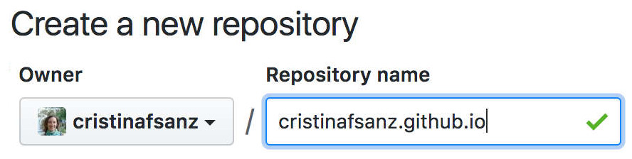 Nombre del repositorio es username.github.io para User site