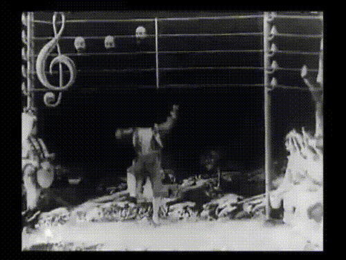 Gif con Georges Méliès duplicándose a sí mismo (como espectáculo de magia).
