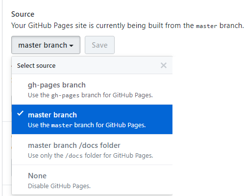 Habilitar GitHub Pages desde la pestaña Settings, eligiendo desde el dropdown las posibilidades.