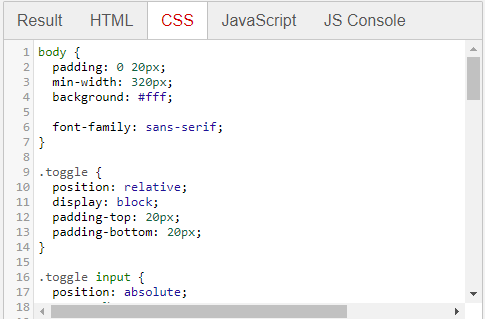 Resultado con pestañas para ver HTML, CSS y JS